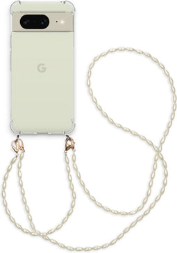 iMoshion Hoesje Geschikt voor Google Pixel 8 Hoesje Met Koord - iMoshion Backcover met koord + armband - Parels - transparant