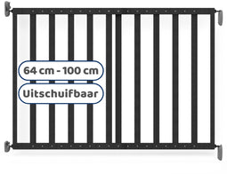 Noma Houten Uitschuifbaar Traphek - Veiligheidshek met Muurbevestiging - 64 tot 100 cm - Zwart