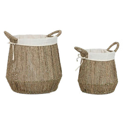 Wasmand Home ESPRIT Wit Natuurlijk Zeealgen 43 x 43 x 48 cm (2 Stuks)