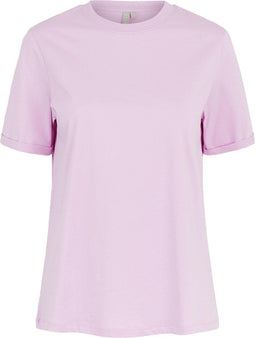 Pieces PCRIA SS FOLD UP SOLID TEE NOOS BC - T-shirt - Katoen - Pastel Lavender - Maat XS