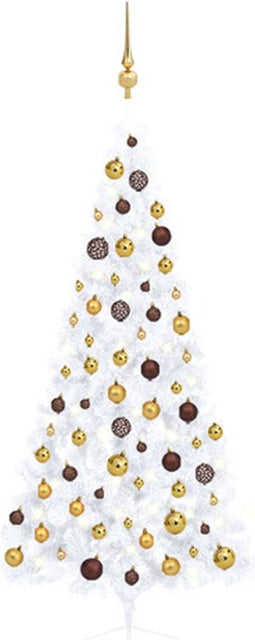vidaXL - Kunstkerstboom - met - verlichting - en - kerstballen - half - 180 - cm - wit