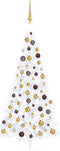vidaXL - Kunstkerstboom - met - verlichting - en - kerstballen - half - 180 - cm - wit
