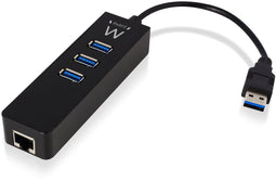 Ewent EW1140 - 3-Poorts USB 3.1 Gen1 Hub met Gigabit netwerkpoort - Zwart