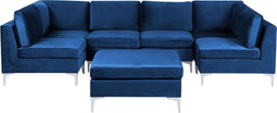 Beliani EVJA - Hoekbank met ottomaan - Blauw - Fluweel