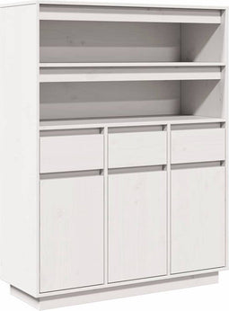 vidaXL - Hoge - kast - 89x34x116,5 - cm - massief - grenenhout - wit