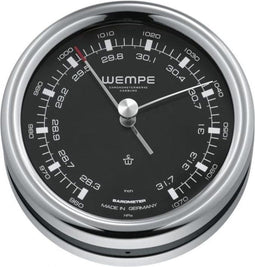 Wempe Pilot III - Barometer - Ø 85 mm - RVS met zwarte wijzerplaat
