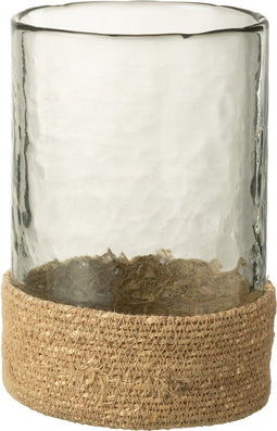 J-Line Vaas Mand Glas/Jute Transparant Large - Bloemenvaas 20.00 cm hoog