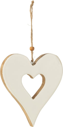 J-Line hanger Dubbel Hart Mango - hout - wit - large - 4 stuks