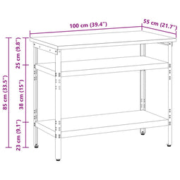 vidaXL - Werktafel - in - Grijs, - 100x55x85 - cm, - Van - Staal - en - Bewerkt - Hout