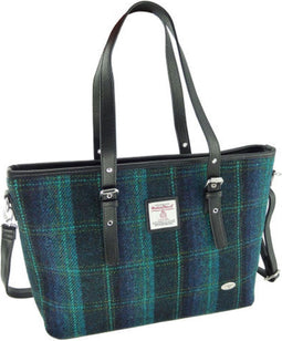 Schoudertas Spey Tote bag Blauw met Turquiose - Groot - Ritssluiting - Harris Tweed - Glen Appin of Scotland