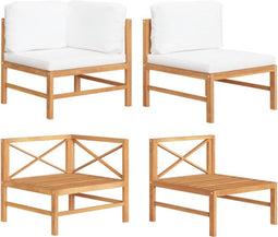 vidaXL - 2-delige - Loungeset - met - crèmekleurige - kussens - teakhout