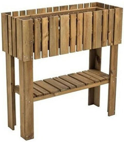 EKJU Verhoogde moestuin met plank in bruin gebeitst FSC grenen - 39 L - 78 x 29 x 79 cm
