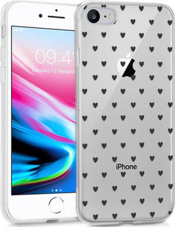 iMoshion Hoesje Geschikt voor iPhone SE (2022) / SE (2020) / 8 / 7 Hoesje Siliconen - iMoshion Design hoesje - Transparant / Zwart / Hearts All Over Black