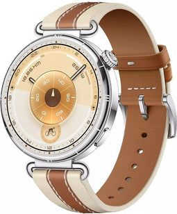 Huawei Watch GT 6 41 mm roestvrijstalen kast zilver met leren bandje bruin