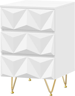 Eugad Nachtkastje - 3 Lades - Modern 3D Design - Wit met Goud