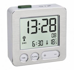 TFA Dostmann Digitale Wekker - Alarm met sluimerfunctie - Binnentemperatuur en datum - Zilver