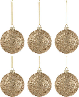 J-Line kerstbal Glitter - glas - goud - small - doos van 6 stuks