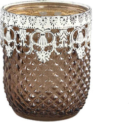 PTMD Chriss Rond Theelicht - H12 x Ø10 cm - Glas - Donker bruin