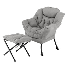 Coast Fauteuil met Armleuningen - Vrijetijdsstoel met Poef - 80 x 74 x 97 cm - Grijs