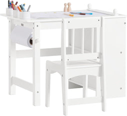 SoBuy Kinderbureau en Stoel Set - Papierrolhouder - 80 x 54 x 65,5 cm - Wit