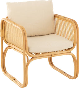 J-Line armstoel + kussen - rotan/textiel - naturel/wit
