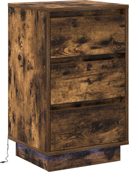 vidaXL - Nachtkastje - met - LED - Rook - eiken - 39x34,5x65 - cm - Geperst - Hout