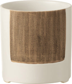 J-Line bloempot Ibiza Rond - keramiek - wit/bruin - large - Ø 14.5 cm