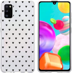 iMoshion Hoesje Geschikt voor Samsung Galaxy A41 Hoesje Siliconen - iMoshion Design hoesje - Transparant / Zwart / Hearts All Over Black