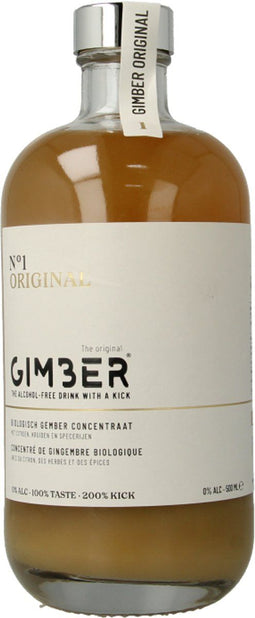 GIMBER Biologisch gemberconcentraat - 500 ml - alcoholvrije biologische drank van gember, citroen en kruiden, hoogwaardig.
