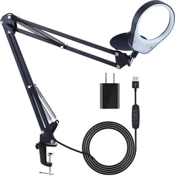 Earkings Loeplamp Vergrootglas met Verlichting - Loeplamp met LED Verlichting inclusief Tafelklem en 3 Lichtkleuren - Loep Vergroot 3x tot 10x en is 360 Graden draaibaar
