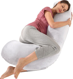 Earkings Zwangerschapskussen Zijslaapkussen 135x65cm J-vorm met Afneembare hoes - Body Pillow lichtgrijs