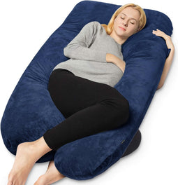 Earkings Zwangerschapskussen Zijslaapkussen 140x80cm U-vorm met Afneembare hoes - Body Pillow blauw