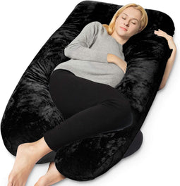 Earkings Zwangerschapskussen Zijslaapkussen 140x80cm U-vorm met Afneembare hoes - Body Pillow Zwart