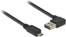 Easy-Micro USB naar Easy-USB-A haaks (links/rechts) kabel - USB2.0 - tot 2A / zwart - 2 meter