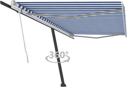 vidaXL - Luifel - vrijstaand - handmatig - uittrekbaar - 500x300 - cm - blauw - en - wit