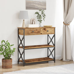 vidaXL - Console - Tafel - Oud - Hout - 75x28x75 - cm - Engineered - Hout - en - Staal