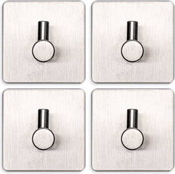 EAVY Set van 4 Handdoekhaakjes – Handdoekhouders - Zelfklevend – Zelfklevende haakjes – Wandhaak – Plakhaakjes – RVS – Zilver