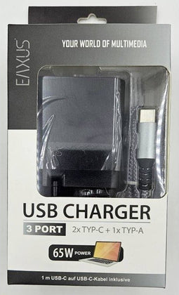 Eaxus GSM-lader USB-C, USB-C, USB-A Incl. LED-verlichting 65 W Zwart