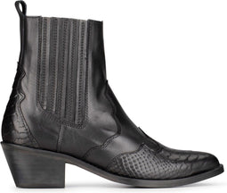 PS Poelman TARTOR - Enkellaarzen - Zwart leer met snake print - Zwart