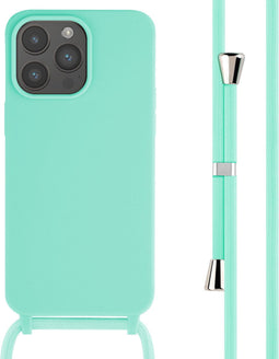 imoshion Hoesje Geschikt voor iPhone 15 Pro Max Hoesje Met Koord - imoshion Siliconen hoesje met koord - Mintgroen