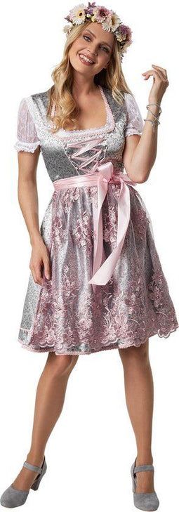 Dressforfun Mini-dirndl Sonthofen - Verkleedkleding - Glanzende afwerking - Zilver/roze - XL