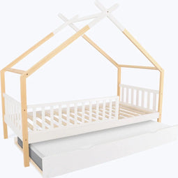Hypnia - Peuterbed - Kinderbed - Huisbed Odyssee - Kinderbedden 90 x 200 - Lattenbodem - Bedbodem - Met Bedhek - Met bodemlade - Eenvoudige Montage - Goed Verstevigd - Tijdloze Bedbodem - Geschikt Voor Ieder Matras