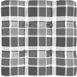 vidaXL - Palletkussen - 70x70x12 - cm - stof - ruitpatroon - grijs