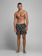 JACK&JONES JJIARUBA JJSWIMSHORTS - Heren Zwembroek - Regular fit met elastische tailleband - Zwart - Oranje - Lichtblauw (papegaai print)