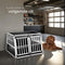 tectake® Aluminium Hondentransportbench - Trapeziumvormige Hondenbox - Licht en Stabiel - Zwart (104 x 90,5 x 69 cm)