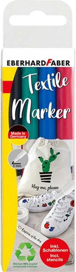 Eberhard Faber textielmarker - 4 stuks - in plastic etui - 4 sjablonen - EF-578204