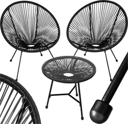tectake® Bistroset - 2 stoelen en 1 tafel - Retro Egg Chairs Acapulco-stijl - Weerbestendig - Zwart