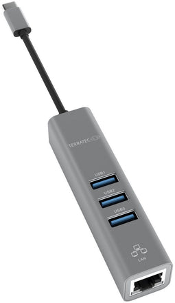 Terratec CONNECT C2 - USB-C multiport hub - 3x USB 3.0 poorten en Giga-bit LAN - Grijs