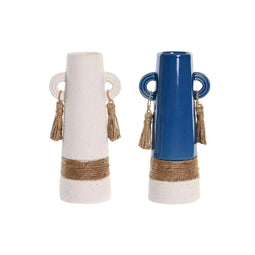 Vaas DKD Home Decor Keramisch Wit Marineblauw (9,5 x 7 x 20 cm) (2 Stuks)