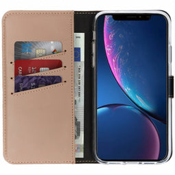 Echt Lederen Bookcase voor iPhone Xr - Beige